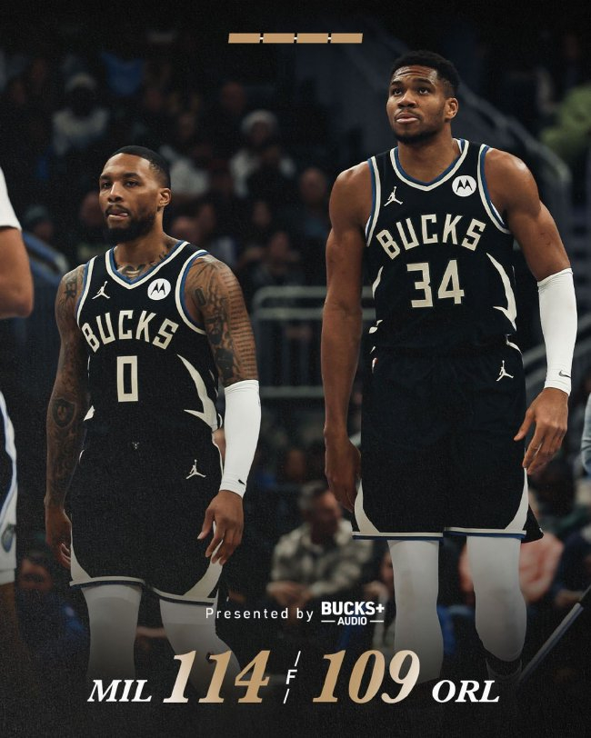 字母哥37分利拉德关键三分 雄鹿114-109险胜魔术晋级NBA杯四强